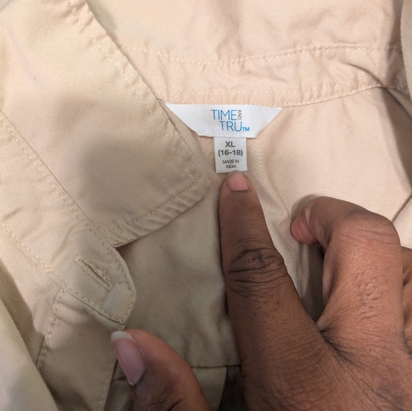 Time and Tru Women’s Khaki Shirt Dress XL Long Sleeve Button Front Drawstring - Picture 8 of 10